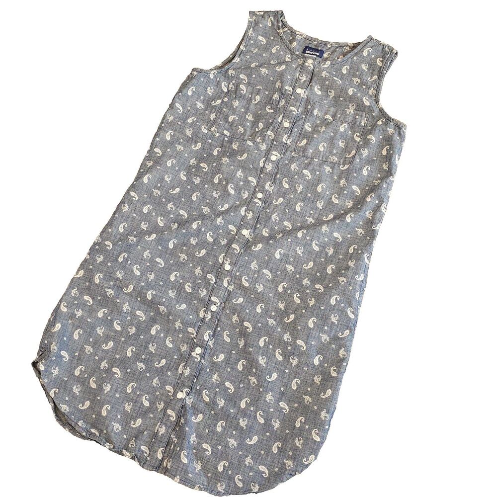 BASIC EDITIONS chambray paisley tank dress size M sleeveless button
